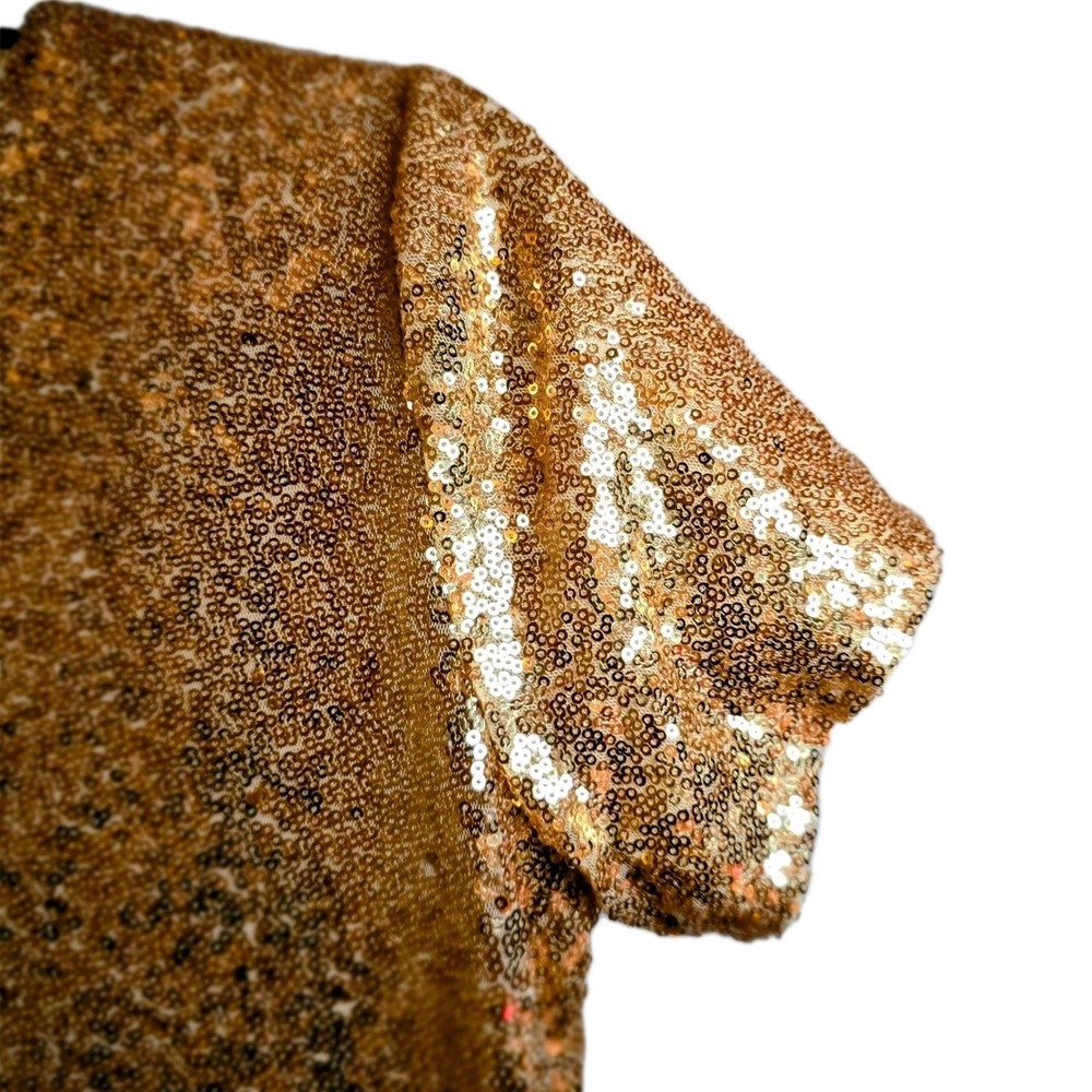 Rose Gold Sequin Mini Dress V Neck Short Sleeve Party Cocktail Holiday Sparkle S - Picture 10 of 12
